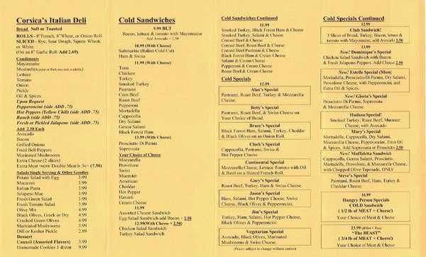 Corsica Italian Delicatessen menu 3
